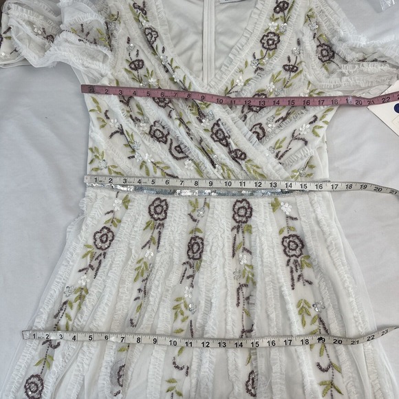 NWT Mac Duggal [ 12 ] 9133 Long Sleeve Embroidered Wrap‎ Midi Dress Ivory J1432 - Picture 4 of 14